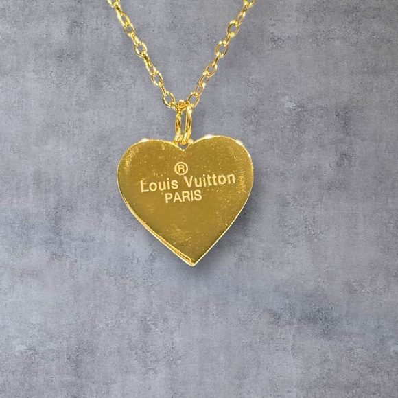 Upcycled Gold Louis Vuitton Heart Pendant Necklace - Picture 3 of 3